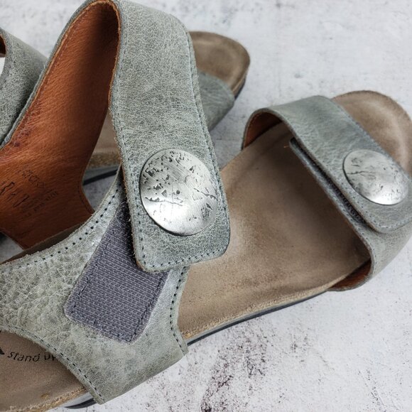 TAOS Carousel 2 Cork Wedge Leather Sandal Gray size 38 US 7/7.5 Lagenlook Boho - Picture 8 of 16